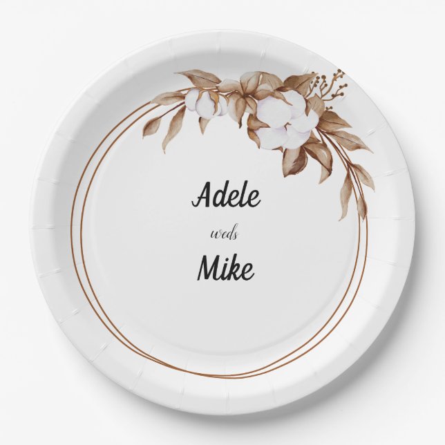 Modern Minimalist Pampas Grass Bouquet Wedding Paper Plate (Front)
