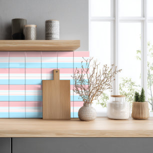 Modern Minimalist Pastel Pink Blue Lines Ceramic Tile