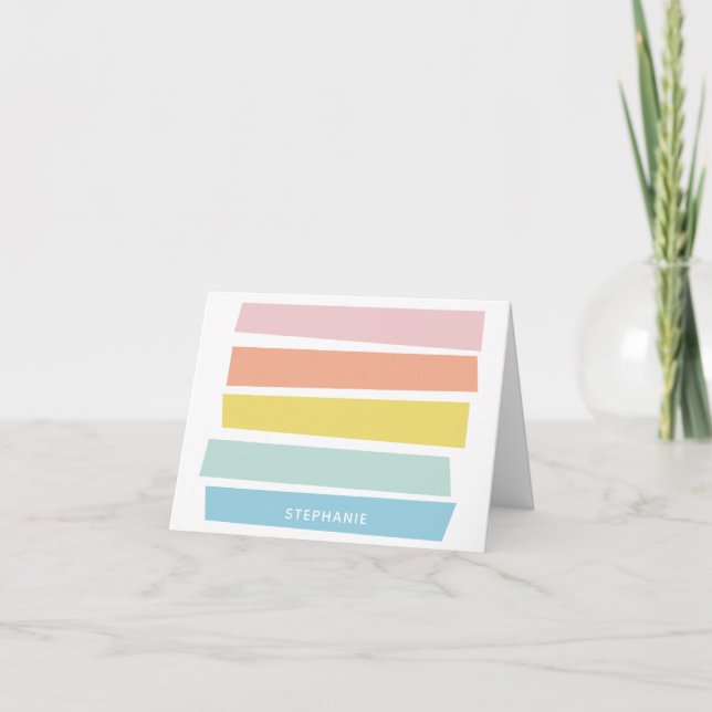 Modern Minimalist Pastel Striped Personalised Note Card (Front)