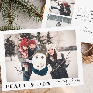 Modern Minimalist Peace & Joy Photo Holiday Card