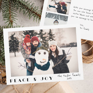 Modern Minimalist Peace & Joy Photo Holiday Card