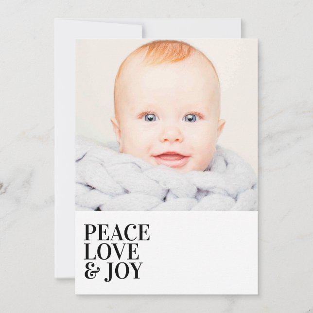 Modern Minimalist Peace Love Joy Holiday Photo Card (Front)