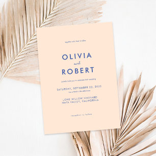 Modern Minimalist Peach Blue Wedding Invitation