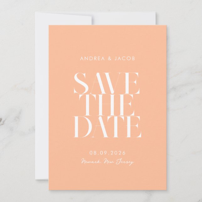 Modern Minimalist Peach Chic Wedding Save The Date (Front)