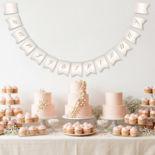 Modern Minimalist Pearl Script Happy Birthday Bunting