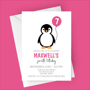 Modern Minimalist Penguin Winter Birthday Party Invitation
