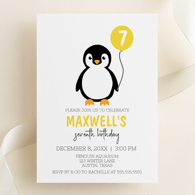 Modern Minimalist Penguin Winter Birthday Party Invitation (Creator Uploaded)