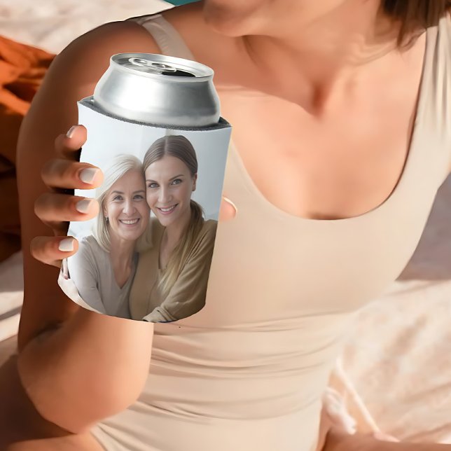 Modern Minimalist Personalised 2 Photo  Can Cooler (Minimalist Personalized Photo Can Cooler)