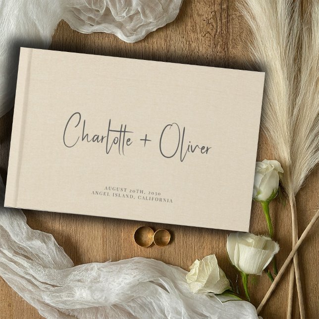 Modern Minimalist Personalised Cream Wedding Guest Book (Creator Uploaded)