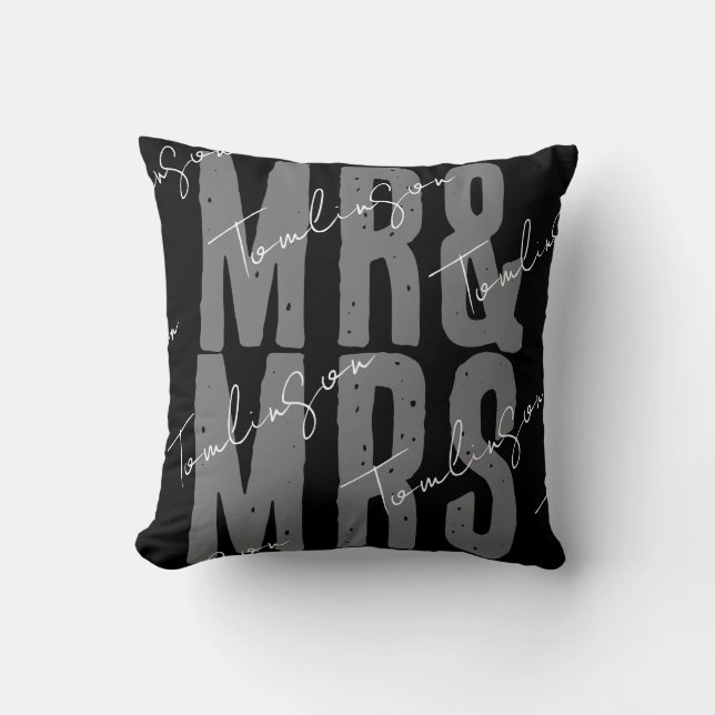 Modern minimalist personalised Mr. and Mrs.  Cushion (Front)