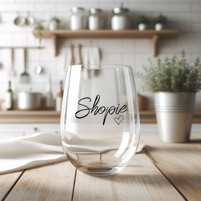Modern Minimalist Personalised Name and Heart Stemless Wine Glass (Creator Uploaded)