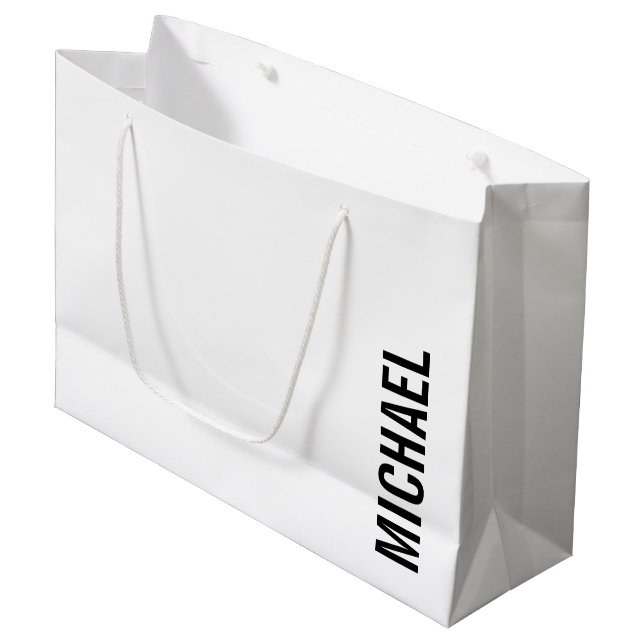 Modern Minimalist Personalised Name Large Gift Bag (Front Angled)