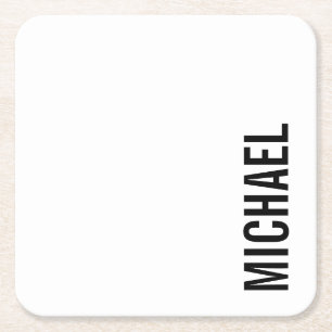 Modern Minimalist Personalised Name Square Paper Coaster