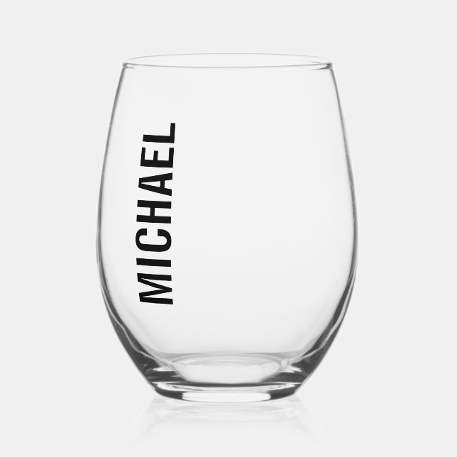 Modern Minimalist Personalised Name Stemless Wine Glass (Front)