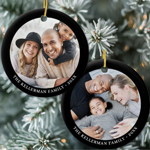 Modern Minimalist Personalised Photo Christmas Ceramic Ornament