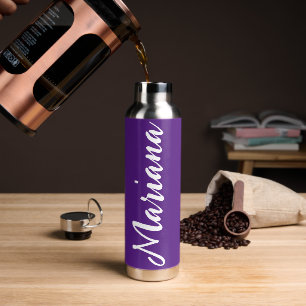 modern minimalist personalised purple white  water bottle