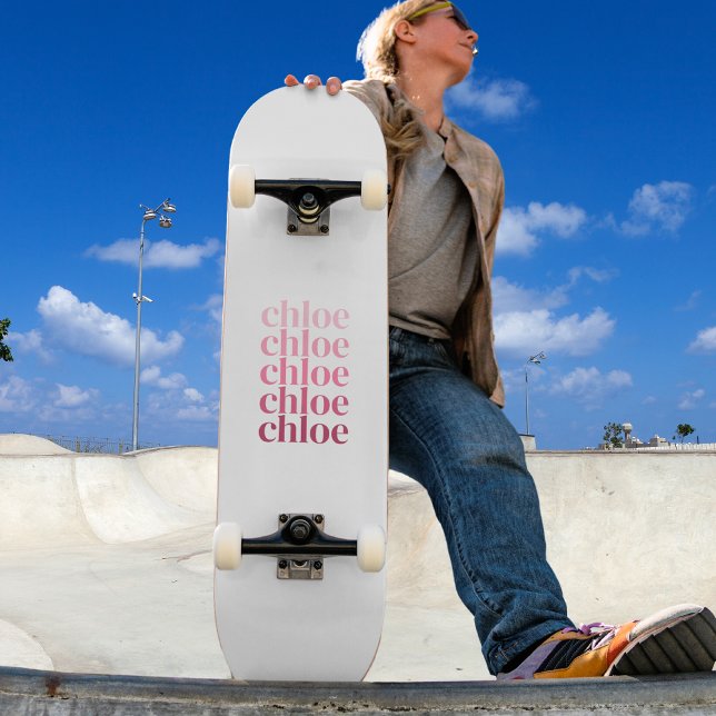 Modern Minimalist Personalised Repeating Name Pink Skateboard (Creator Uploaded)