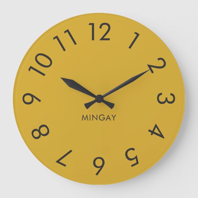 Modern Minimalist Personalised Solid Gold & Grey Large Clock (Front)
