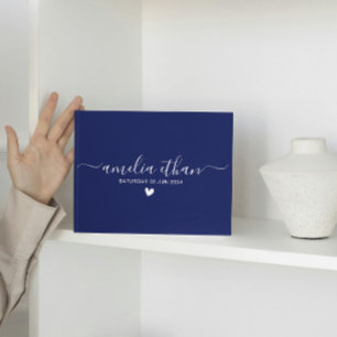 Modern Minimalist Personalised weddings navy linen Guest Book