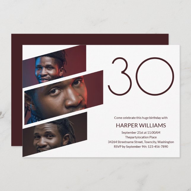 Modern Minimalist Photo 30th Birthday Invitation (Front/Back)