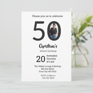 Modern Minimalist Photo 50th Birthday Invitation