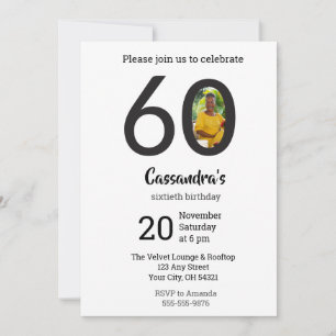 Modern Minimalist Photo 60th Birthday Invitation