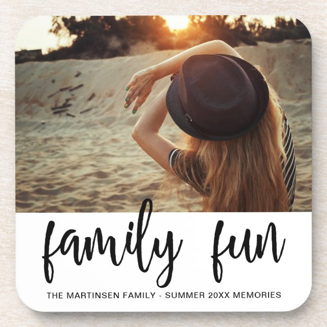Modern Minimalist Photo and Name Coaster (Front)