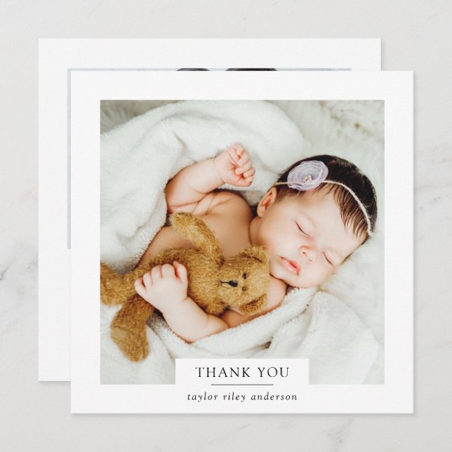 Modern Minimalist Photo Baptism Christening  Thank You Card (Front/Back)