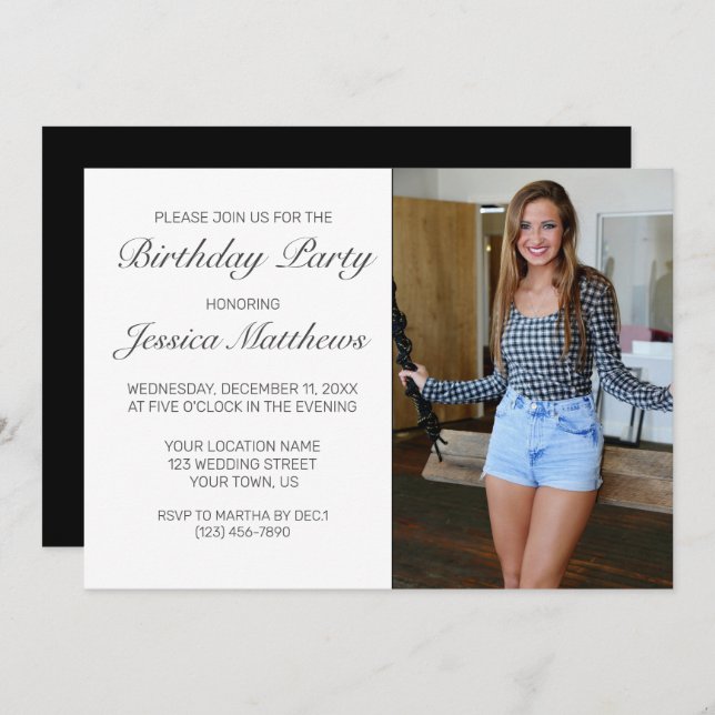 Modern Minimalist Photo Birthday Party Invitation (Front/Back)