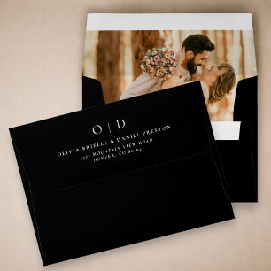 Modern Minimalist Photo Black Wedding  Envelope