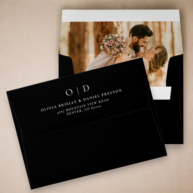 Modern Minimalist Photo Black Wedding  Envelope (Creator Uploaded)