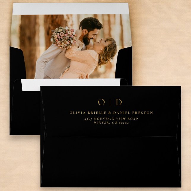 Modern Minimalist Photo Black Wedding  Envelope (Creator Uploaded)