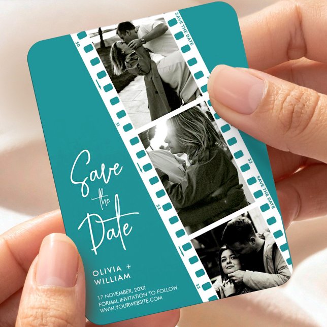 Modern minimalist photo booth strip save the date magnet (Creator Uploaded)