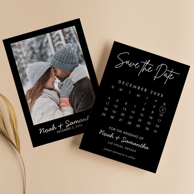 Modern Minimalist Photo Calendar Black Elegant Save The Date (Creator Uploaded)