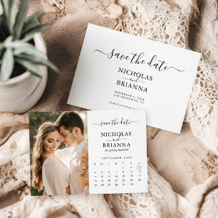Modern Minimalist Photo Calendar White Wedding Save The Date