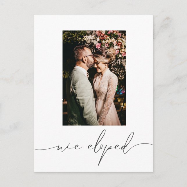 Modern Minimalist Photo Calligraphy Elopement Announcement Postcard (Front)