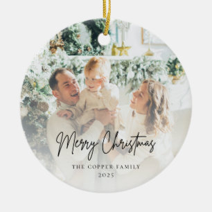 Modern Minimalist Photo Christmas Ceramic Ornament