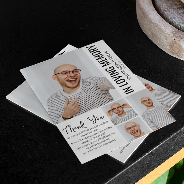 Modern Minimalist Photo Collage Memorial Thank You Card (Creator Uploaded)