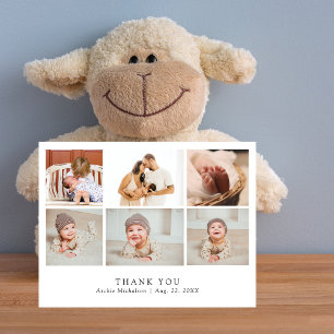 Modern Minimalist Photo Collage New Baby Thank You Postcard