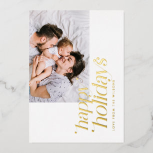 Modern Minimalist Photo Collage Stylish Real Foil Holiday Card