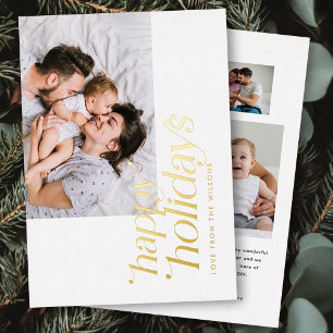 Modern Minimalist Photo Collage Stylish Real Foil Holiday Card