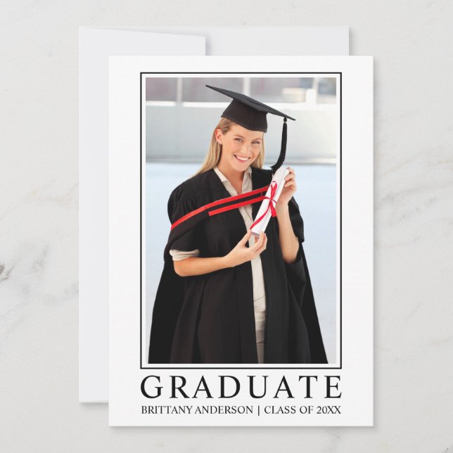 Modern Minimalist Photo Frame Graduation Announcement (Front)