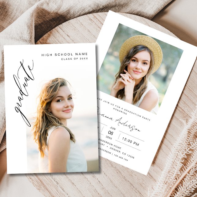 Modern Minimalist Photo Graduation Party Invitation (Creator Uploaded)