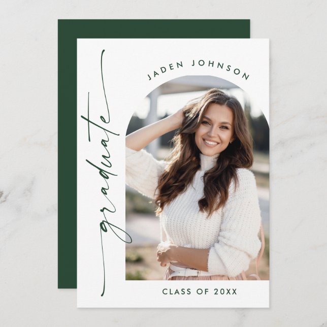 Modern Minimalist PHOTO Graduation Party QR code Invitation (Front/Back)