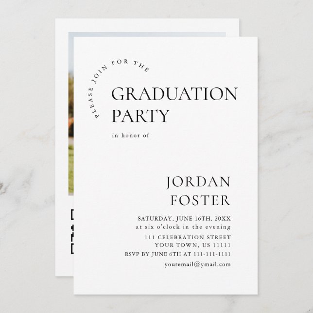 Modern Minimalist PHOTO Graduation Party QR code Invitation (Front/Back)