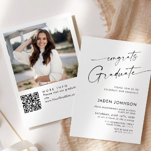 Modern Minimalist PHOTO Graduation Party QR code Invitation