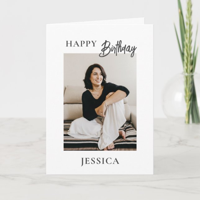 Modern Minimalist Photo Happy Birthday Card (Front)