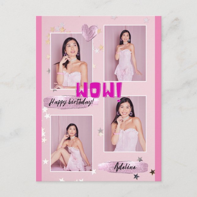 Modern minimalist Photo Lady Birthday Post Card (Front)