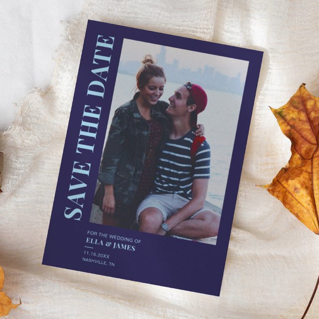 Modern Minimalist Photo Navy Blue Wedding Save The Date (Creator Uploaded)