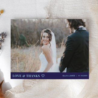 Modern Minimalist Photo Navy Blue Wedding Thank You Card